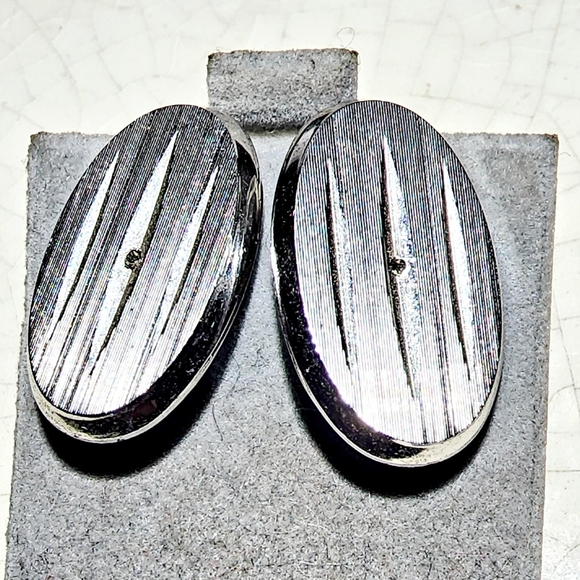 Swank sterling silver mid century modern oval men's cufflinks - Picture 2 of 6